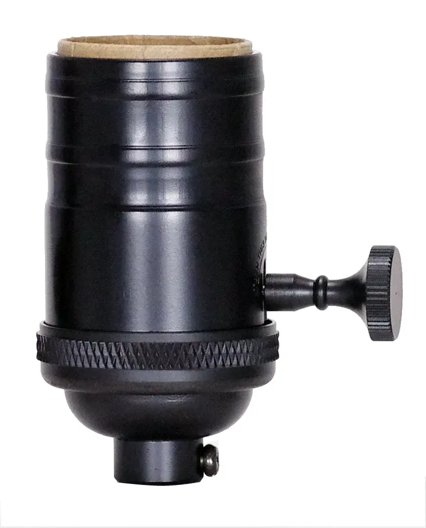 On-Off Turn Knob Socket With Matching Finish Removable Knob - 1/8 IPS - 4 Piece Stamped Solid Brass - Black Finish - 250W - 250V