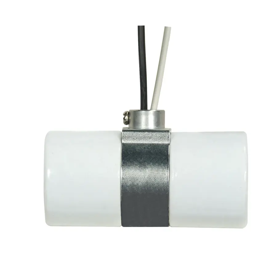 Twin Porcelain Socket With Top Bracket - Pre-Wired - 1/8 IPS - 9" AWM B/W 150C - CSSNP Screw Shell - Glazed - 660W - 250V