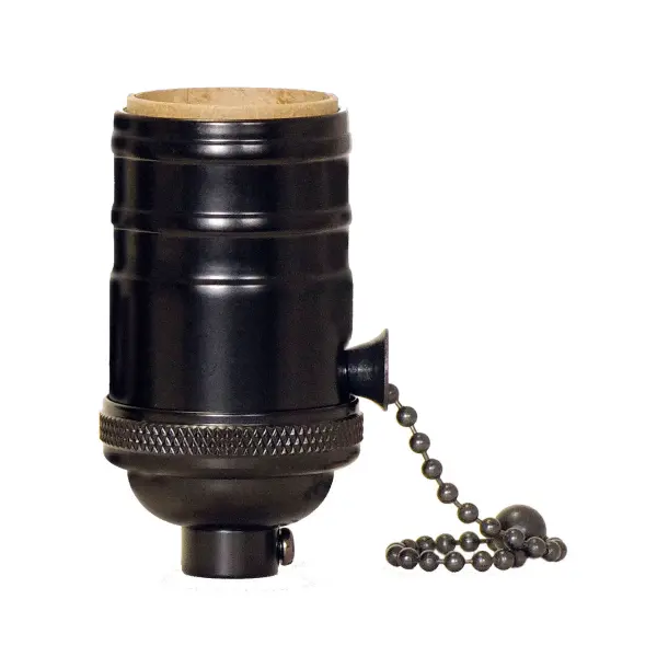 On-Off Pull Chain Socket - 1/8 IPS - 4 Piece Stamped Solid Brass - Black Finish - 660W - 250V