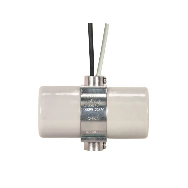 Twin Porcelain Socket With Double Bushing Strap And Leads - 24" Leads - 1/8 IPS Bushing - Glazed - 660W - 250V