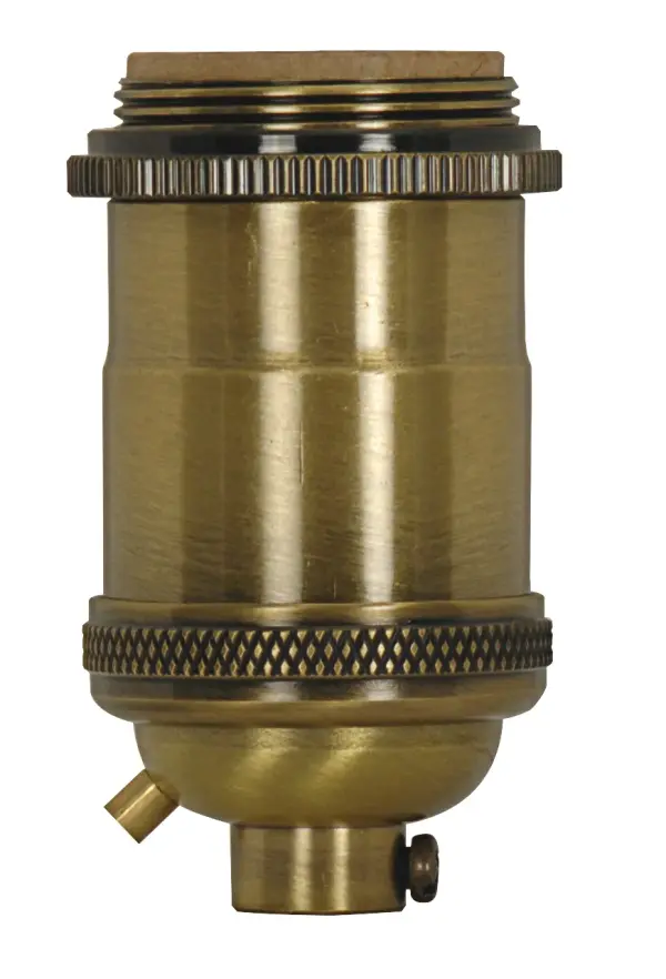 Medium base lampholder - 4pc. Solid brass - Keyless - 2 Uno rings - Antique brass finish