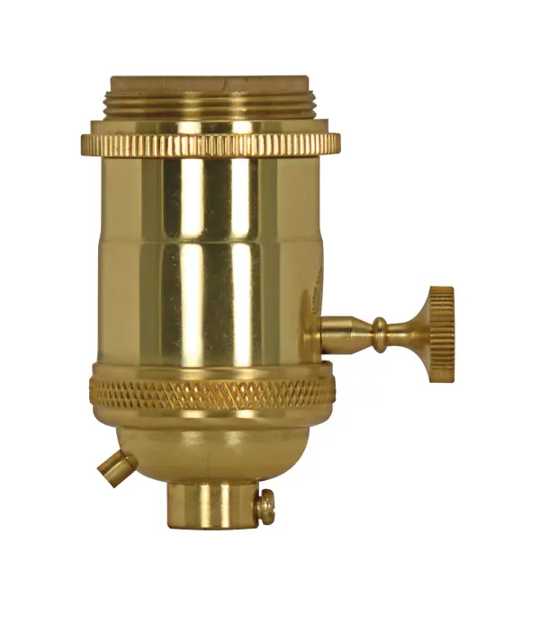 Medium base lampholder - 4pc. Solid brass - On/Off Key - 2 Uno rings - Polished brass finish