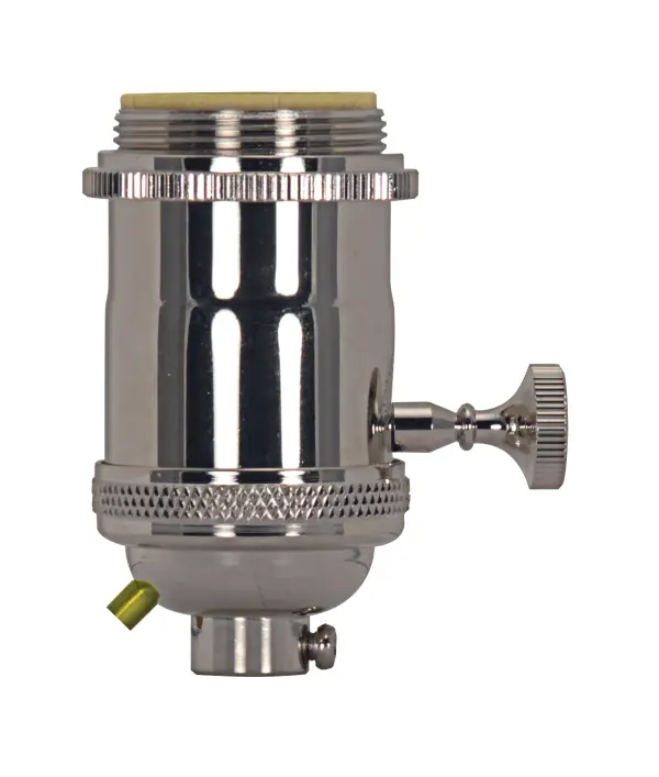 Medium base lampholder - 4pc. Solid brass - On/Off Key - 2 Uno rings - Polished nickel finish