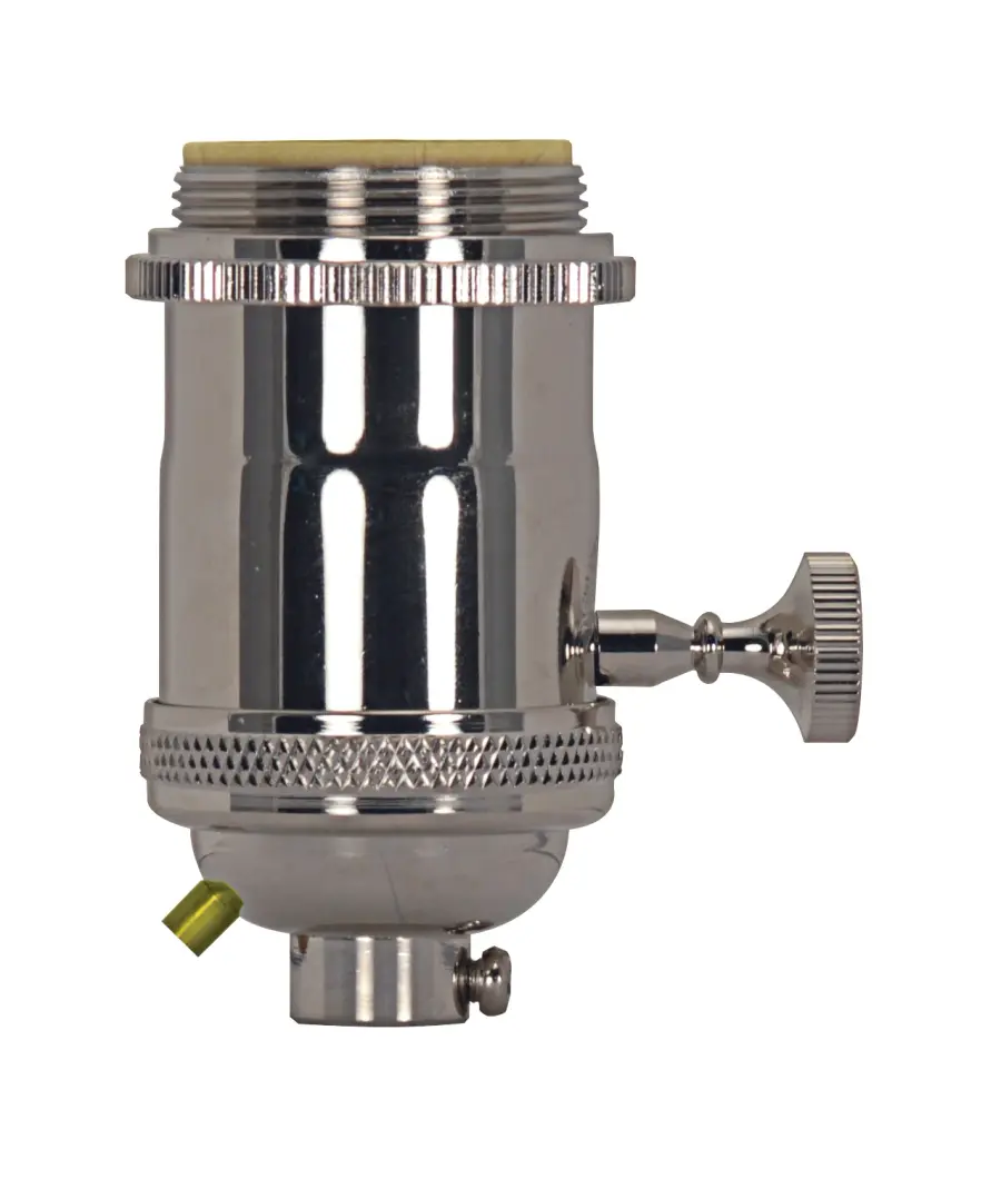 Medium base lampholder - 4pc. Solid brass - On/Off Key - 2 Uno rings - Polished nickel finish