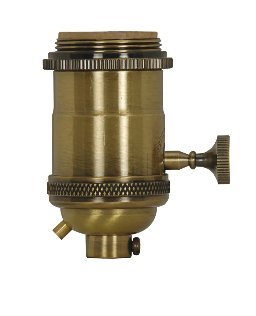 Medium base lampholder - 4pc. Solid brass - On/Off Key - 2 Uno rings - Antique brass finish