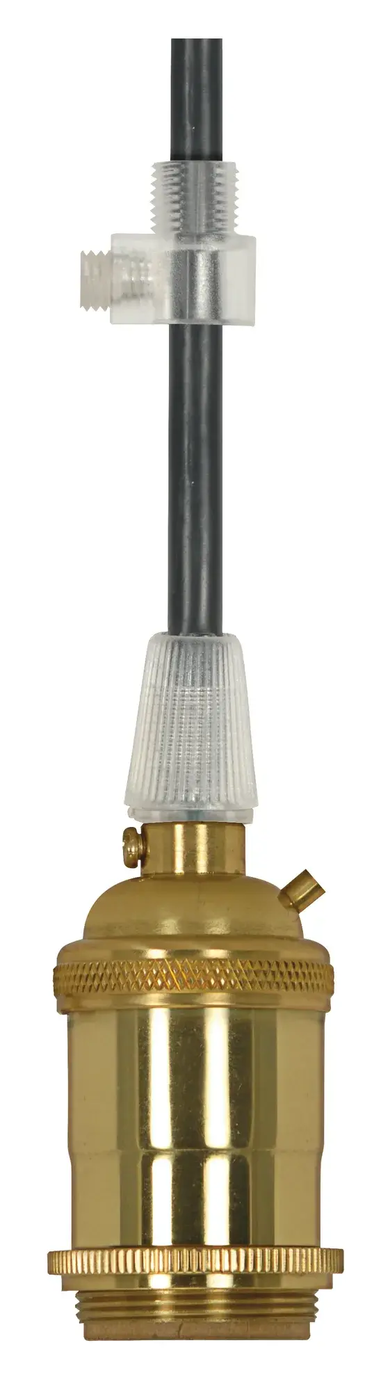 Medium base lampholder - 4pc. Solid brass - pre-wired - Keyless - 2 Uno rings - 10ft. 18/3 SVT Black Cord - Polished brass finish