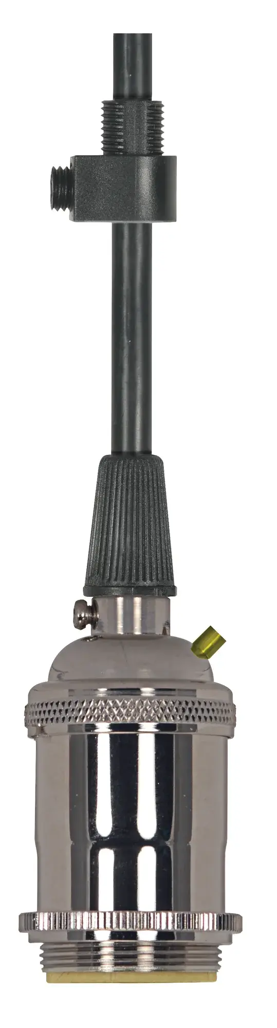 Medium base lampholder - 4pc. Solid brass - pre-wired - Keyless - 2 Uno rings - 10ft. 18/3 SVT Black Cord - Polished nickel finish