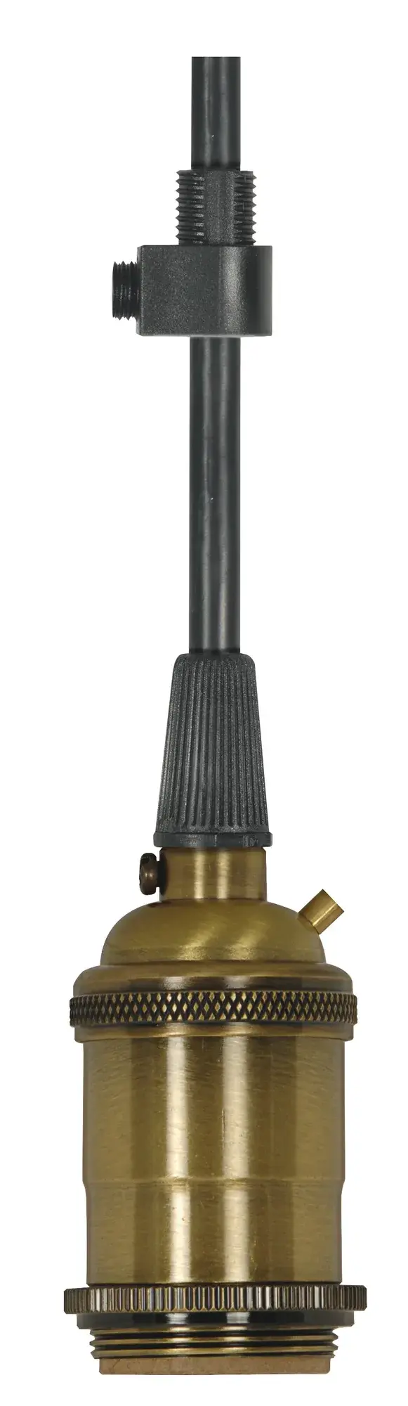 Medium base lampholder - 4pc. Solid brass - pre-wired - Keyless - 2 Uno rings - 10ft. 18/3 SVT Black Cord - Antique brass finish