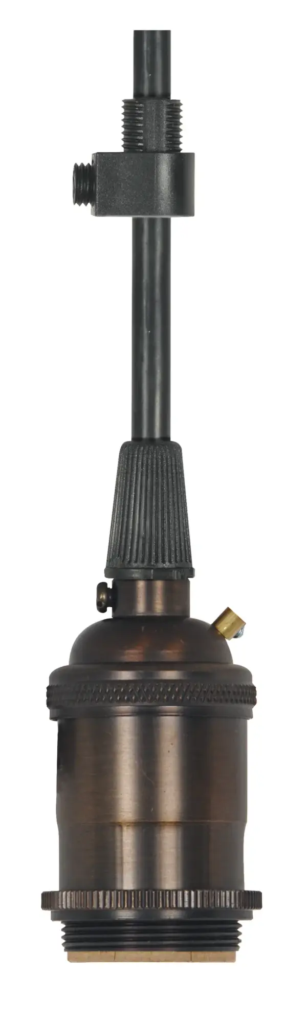 Medium base lampholder - 4pc. Solid brass - pre-wired - Keyless - 2 Uno rings - 10ft. 18/3 SVT Black Cord - Dark antique brass finish