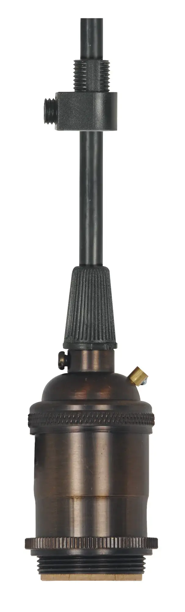 Medium base lampholder - 4pc. Solid brass - pre-wired - Keyless - 2 Uno rings - 10ft. 18/3 SVT Black Cord - Dark antique brass finish