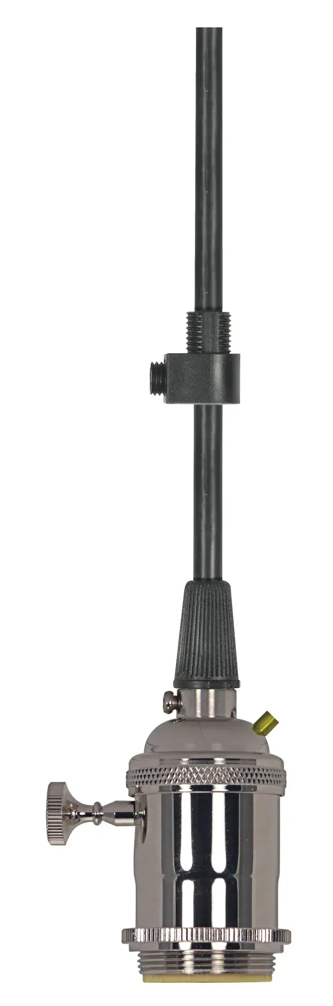 Medium base lampholder - 4pc. Solid brass - pre-wired - On/Off - 2 Uno rings - 10ft. 18/3 SVT Black Cord - Polished nickel finish