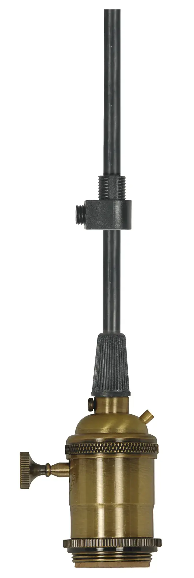 Medium base lampholder - 4pc. Solid brass - pre-wired - On/Off - 2 Uno rings - 10ft. 18/3 SVT Black Cord - Antique brass finish