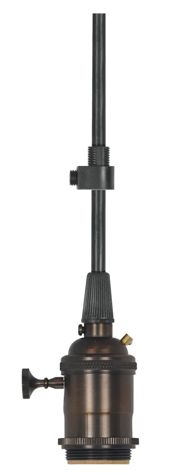Medium base lampholder - 4pc. Solid brass - pre-wired - On/Off - 2 Uno rings - 10ft. 18/3 SVT Black Cord - Dark antique brass finish