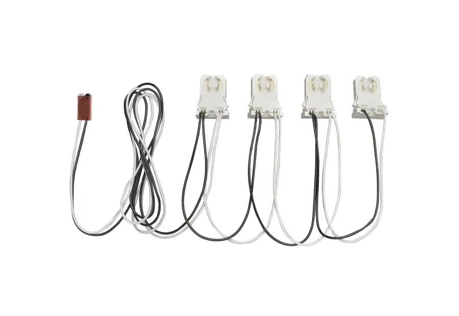 4-Light ballast bypass wiring harness for linear LED T8 lamps