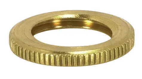 Brass Round Knurled Locknut - 1/4 IP - 3/4" Diameter - 1/8" Thick - Burnished And Lacquered