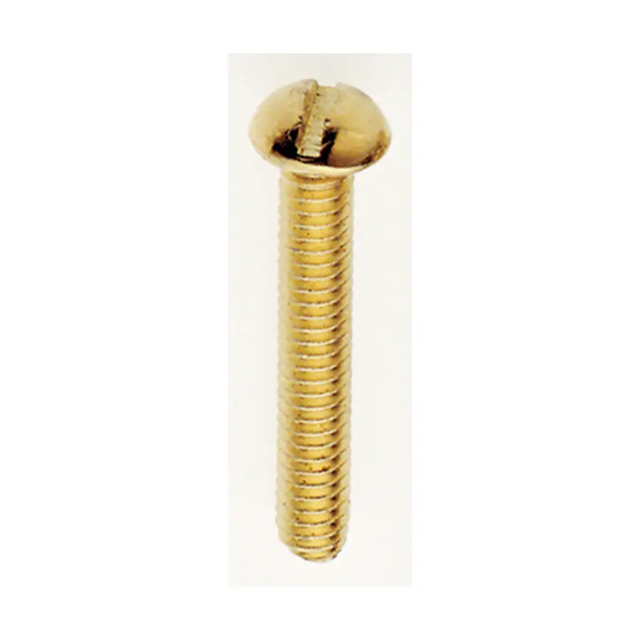 Steel Round Head Slotted Machine Screw - 8/32 - 1" Length - Brass Plated Finish