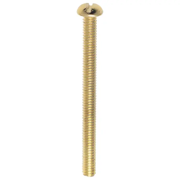 Steel Round Head Slotted Machine Screws - 8/32 - 2" Length - Brass Plated Finish
