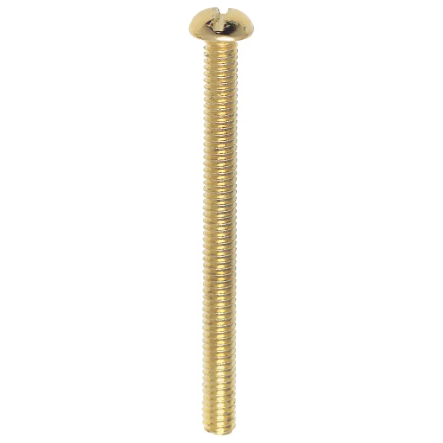 Steel Round Head Slotted Machine Screws - 8/32 - 2" Length - Brass Plated Finish