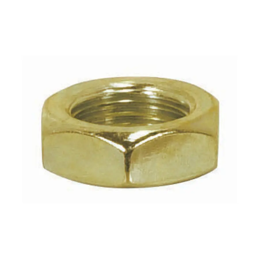 Steel Locknut - 1/8 IP - 9/16" Hexagon - 3/16" Thick - Brass Plated Finish