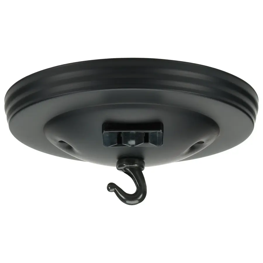 Canopy Kit With Convenience Outlet - Black Finish - 5" Diameter - 7/16" Center Hole - 2-8/32 Bar Holes - Includes Hardware - 10lbs Max - Image 1