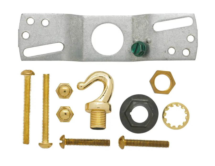 Canopy Kit With Convenience Outlet - Brass Finish - 5" Diameter - 7/16" Center Hole - 2-8/32 Bar Holes - Includes Hardware - 10lbs Max - Image 2