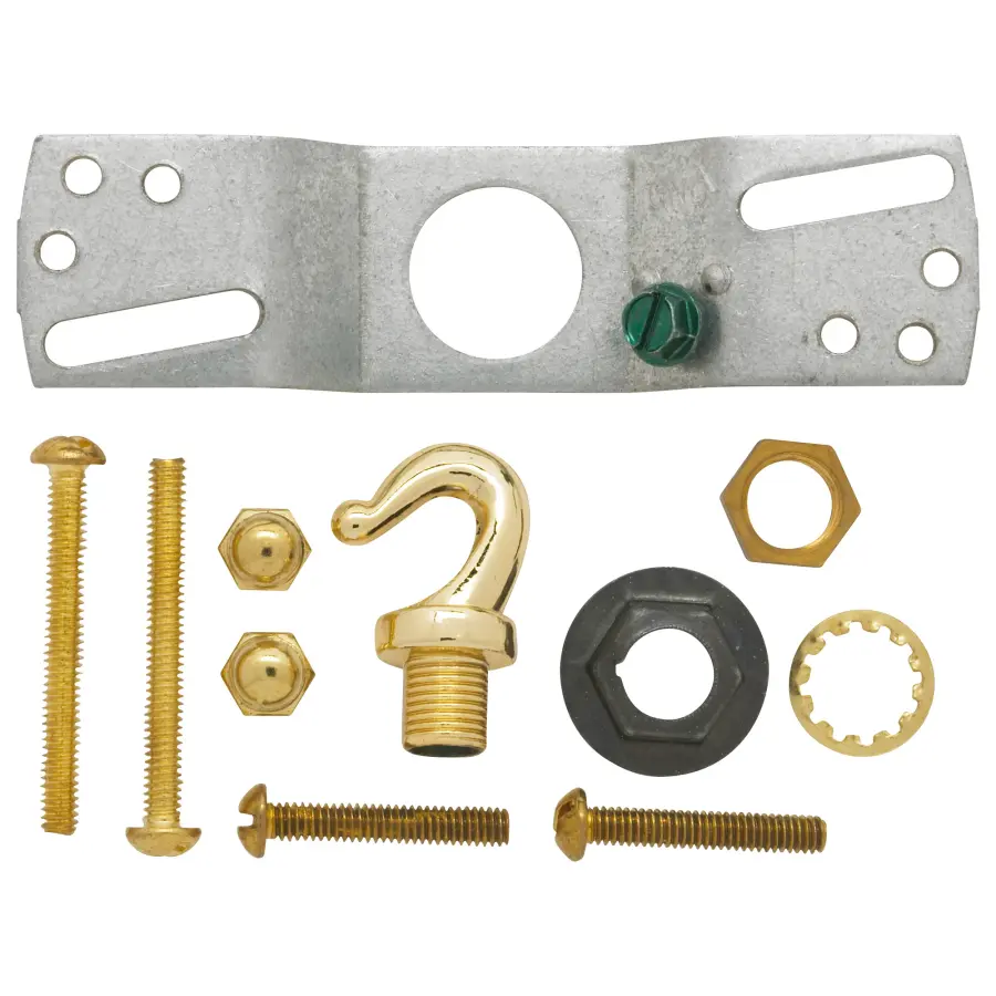 Canopy Kit With Convenience Outlet - Brass Finish - 5" Diameter - 7/16" Center Hole - 2-8/32 Bar Holes - Includes Hardware - 10lbs Max - Image 3