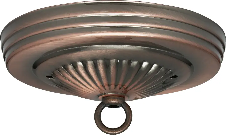 Ribbed Canopy Kit - Antique Copper Finish - 5" Diameter - 7/16" Center Hole - 2-8/32 Bar Holes - Includes Hardware - 10lbs Max - Image 1