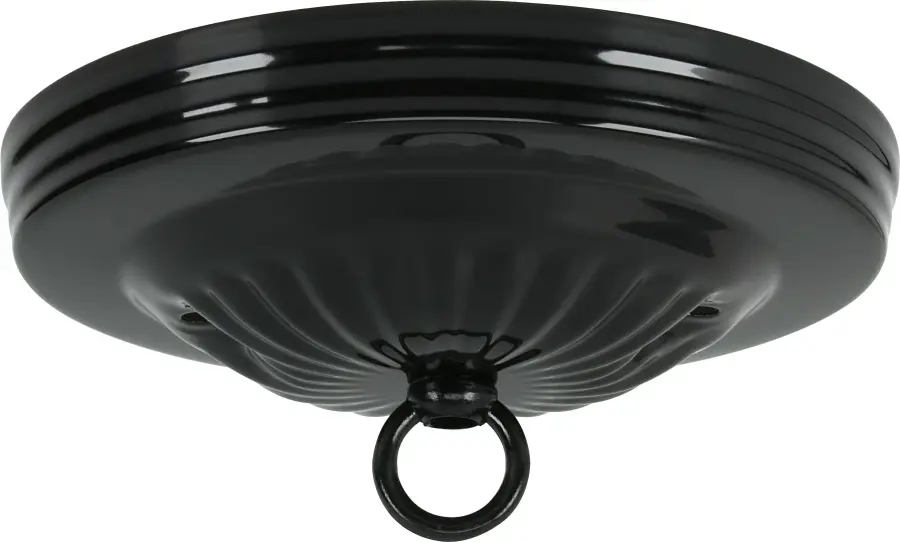 Ribbed Canopy Kit - Black Finish - 5" Diameter - 7/16" Center Hole - 2-8/32 Bar Holes - Includes Hardware - 10lbs Max - Image 1