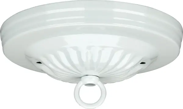 Ribbed Canopy Kit - White Finish - 5" Diameter - 7/16" Center Hole - 2-8/32 Bar Holes - Includes Hardware - 10lbs Max