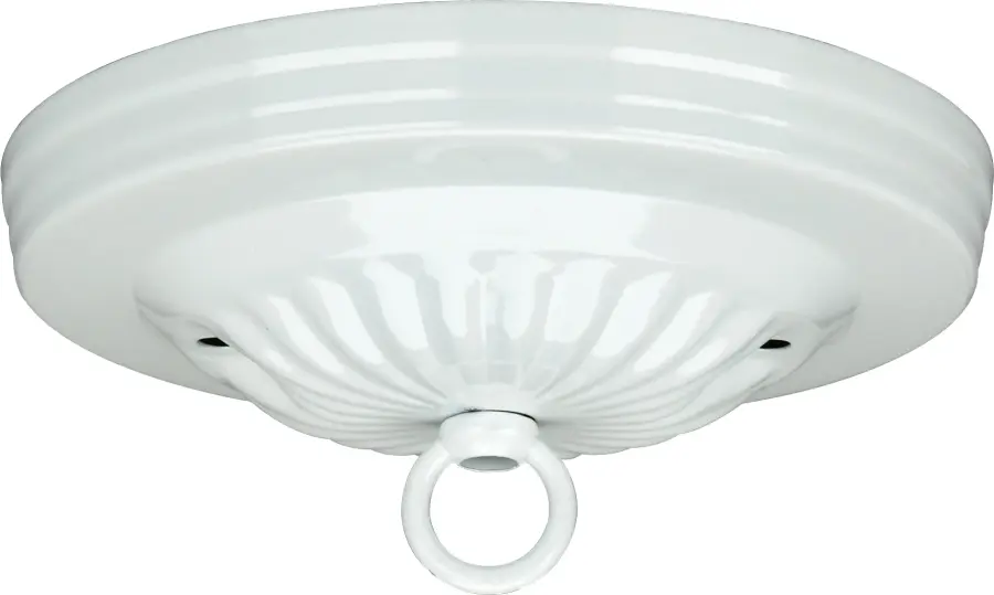 Ribbed Canopy Kit - White Finish - 5" Diameter - 7/16" Center Hole - 2-8/32 Bar Holes - Includes Hardware - 10lbs Max - Image 1