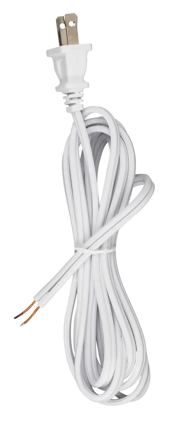 8 Foot 18/2 SPT-2 105C Cord Set - White Finish - 36" Hank - 200 Carton - Molded Polarized Plug - Tinned Tips 3/4" Strip With 2" Slit