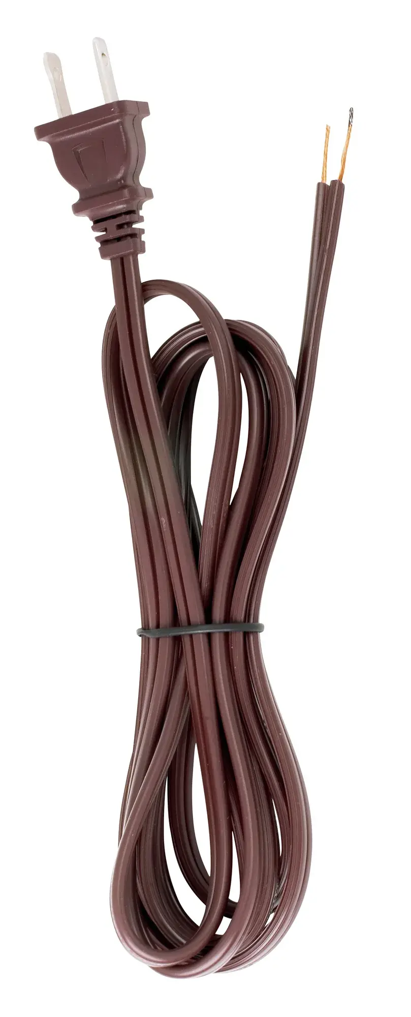 8 Foot 18/2 SPT-2 105C Cord Set - Brown Finish - 36" Hank - 200 Carton - Molded Polarized Plug - Tinned Tips 3/4" Strip With 2" Slit - Image 1
