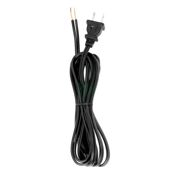 8 Foot 18/2 SPT-2 105C Cord Set - Black Finish - 36" Hank - 200 Carton - Molded Polarized Plug - Tinned Tips 3/4" Strip With 2" Slit