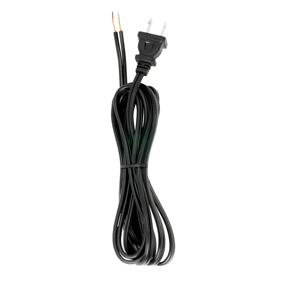 8 Foot 18/2 SPT-2 105C Cord Set - Black Finish - 36" Hank - 200 Carton - Molded Polarized Plug - Tinned Tips 3/4" Strip With 2" Slit - Image 1