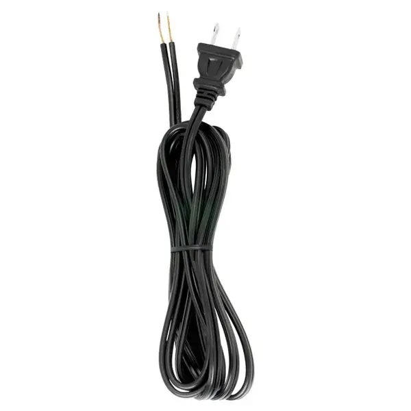 8 Foot 18/2 SPT-2 105C Cord Set - Black Finish - 36" Hank - 200 Carton - Molded Polarized Plug - Tinned Tips 3/4" Strip With 2" Slit - alternate view