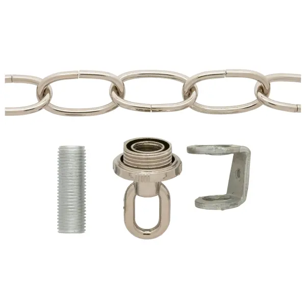Ribbed Canopy Hanger Kit - Chrome Finish - 5" Diameter - 1-1/16" Center Hole - 1 Yard 8 Gauge Chain - Includes Hardware - 25lbs Max - alternate view