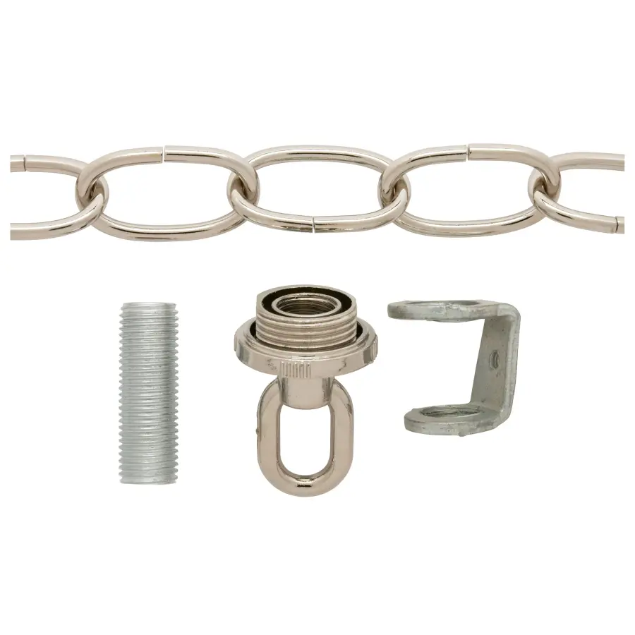 Ribbed Canopy Hanger Kit - Chrome Finish - 5" Diameter - 1-1/16" Center Hole - 1 Yard 8 Gauge Chain - Includes Hardware - 25lbs Max - Image 2