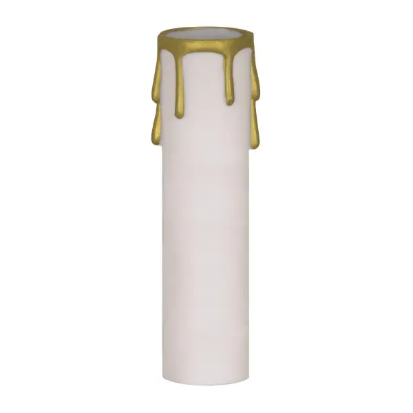 Plastic Drip Candle Cover - White Plastic With Gold Drip - 1-13/16" Inside Diameter - 1-1/4" Outside Diameter - 2" Height