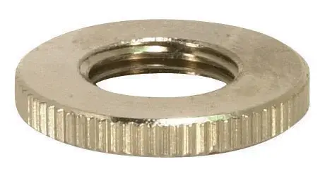 Brass Round Knurled Locknut - 3/4" Diameter - 1/8 IP - 3/32" Thick - Nickel Plated Finish