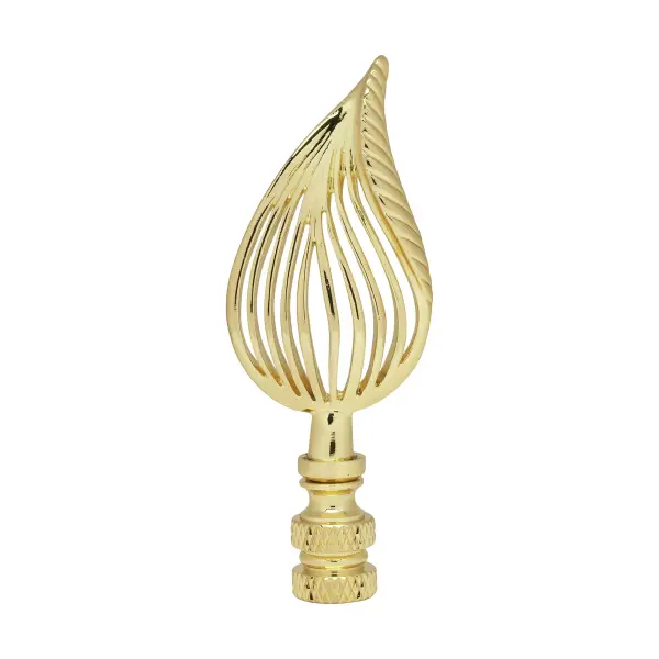 Leaf Brass Finial - 3-1/2" Height - 1/4-27 - Polished Brass Finish - Image 1