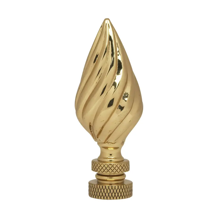 Flame Ribbed Brass Finial - 2-3/4" Height - 1/4-27 - Polished Brass Finish - Image 1