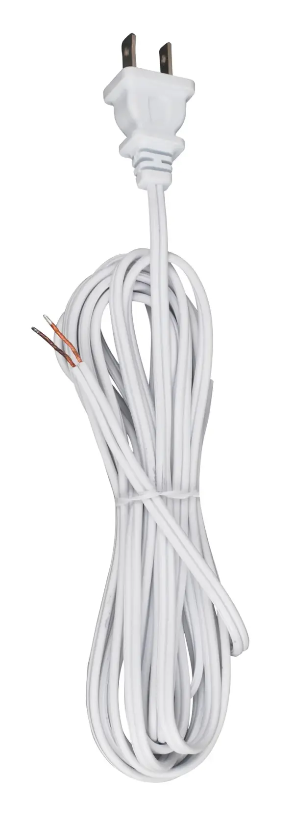 12 Foot 18/2 SPT-1 105C Cord Set - White Finish - 72" Hank - 150 Carton - Molded Polarized Plug - Tinned Tips 3/4" Strip With 2" Slit
