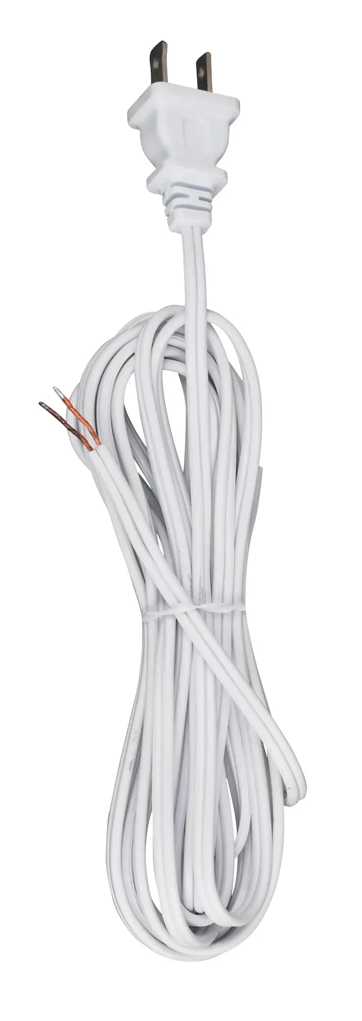 12 Foot 18/2 SPT-1 105C Cord Set - White Finish - 72" Hank - 150 Carton - Molded Polarized Plug - Tinned Tips 3/4" Strip With 2" Slit