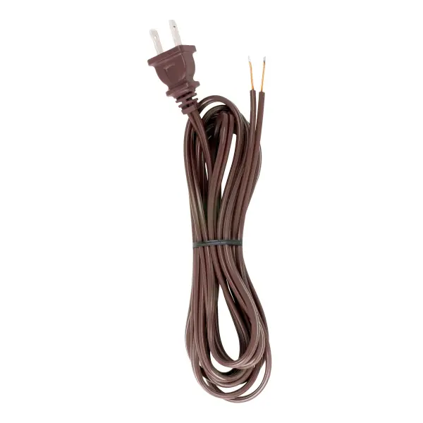 9 Foot 18/2 SPT-2 105C Cord Set - Brown Finish - 36" Hank - 150 Carton - Molded Polarized Plug - Tinned Tips 3/4" Strip With 2" Slit - Image 1
