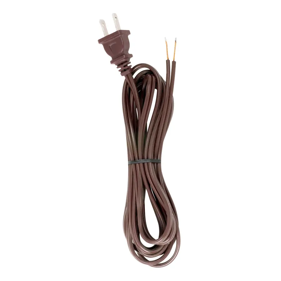 9 Foot 18/2 SPT-2 105C Cord Set - Brown Finish - 36" Hank - 150 Carton - Molded Polarized Plug - Tinned Tips 3/4" Strip With 2" Slit - Image 1