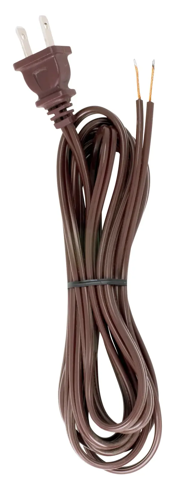 9 Foot 18/2 SPT-2 105C Cord Set - Brown Finish - 36" Hank - 150 Carton - Molded Polarized Plug - Tinned Tips 3/4" Strip With 2" Slit - Image 2