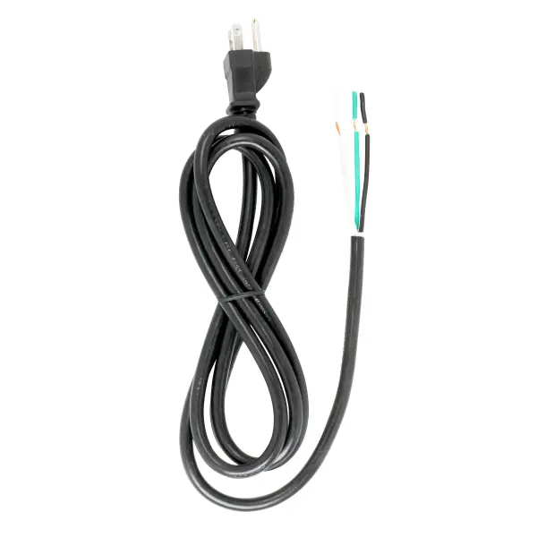 6 Foot 18/3 SJT 105C Heavy Duty Cord Set - Black Finish - 100 Carton - 3 Prong Molded Plug - Stripped And Slit