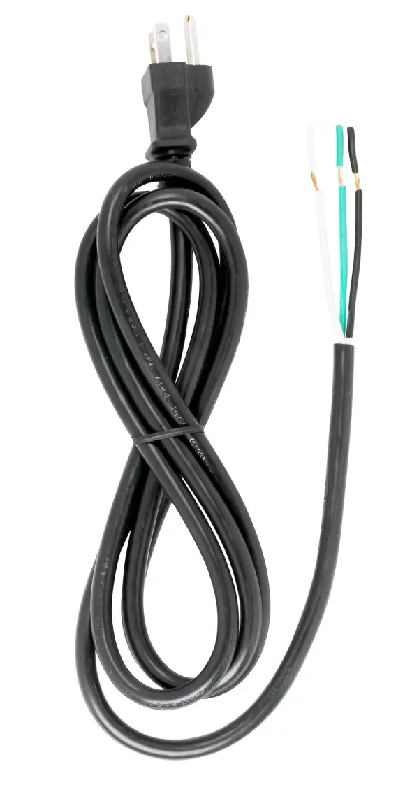 6 Foot 18/3 SJT 105C Heavy Duty Cord Set - Black Finish - 100 Carton - 3 Prong Molded Plug - Stripped And Slit - alternate view
