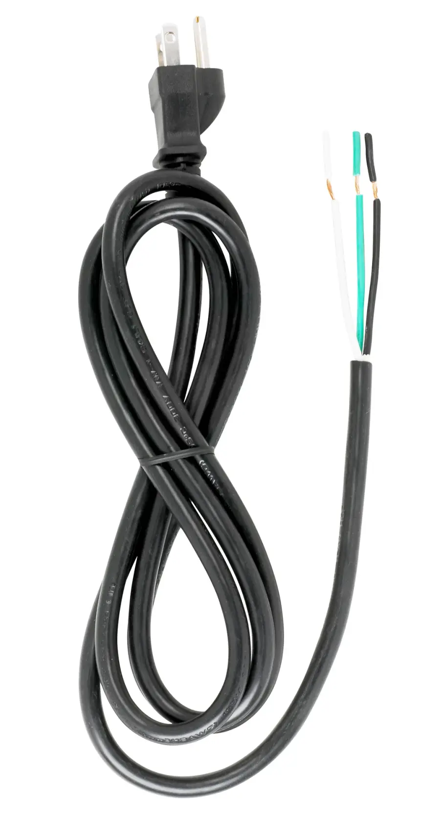 6 Foot 18/3 SJT 105C Heavy Duty Cord Set - Black Finish - 100 Carton - 3 Prong Molded Plug - Stripped And Slit - Image 2