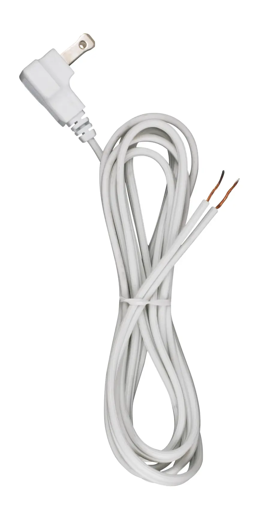 8 Foot 18/2 SPT-2 105C Flat Plug Cord Set - White Finish - 36" Hank - 200 Carton - Molded Plug - Tinned Tips 3/4" Strip With 2" Slit